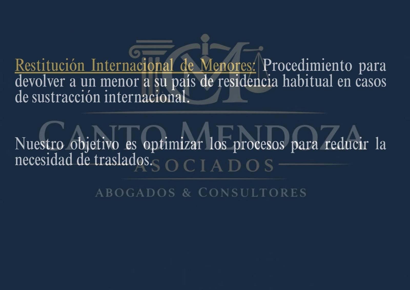 Law firm website header with Spanish text about international child custody cases and legal services